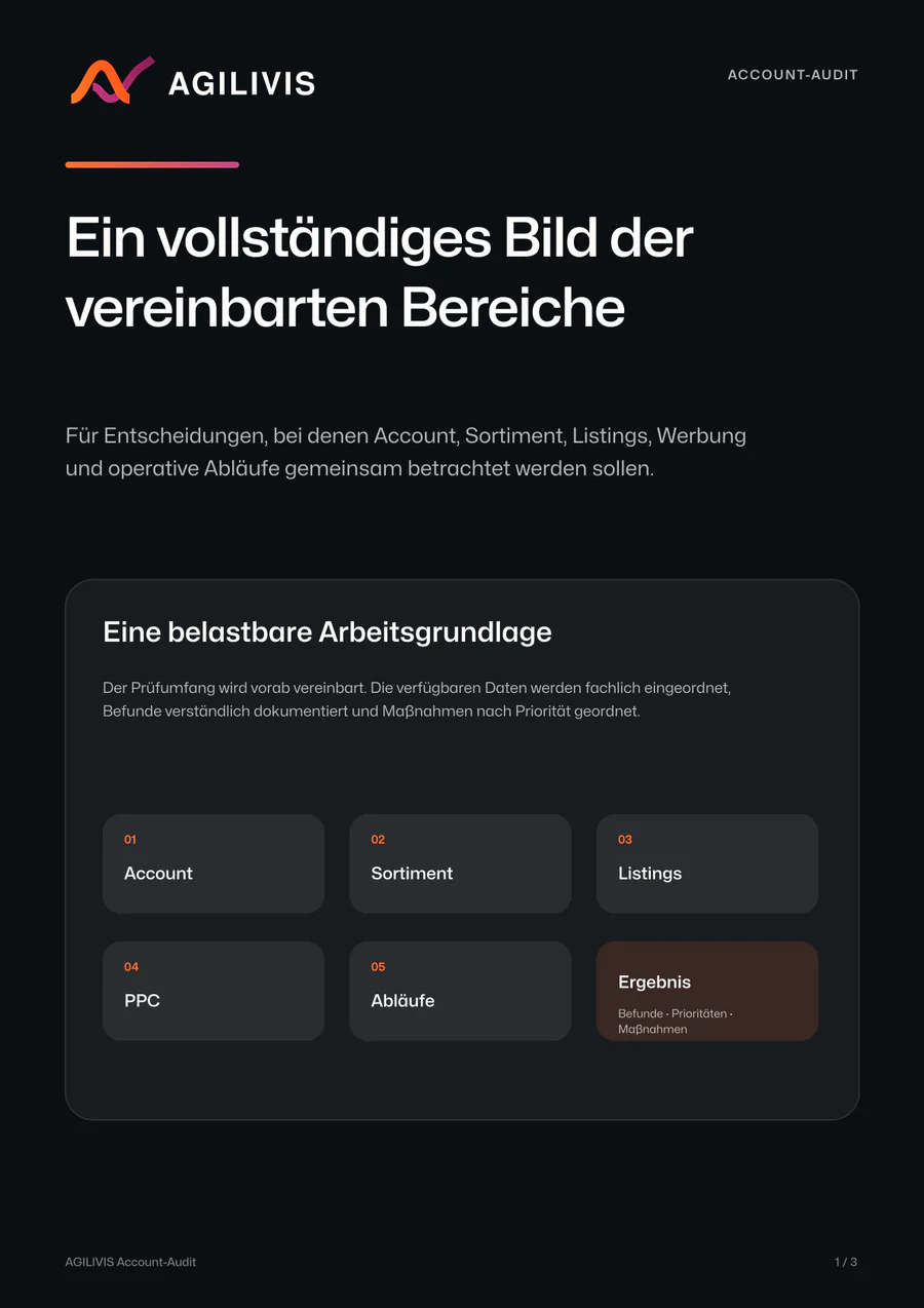 Titelseite der AGILIVIS-Leistungsübersicht Account-Audit