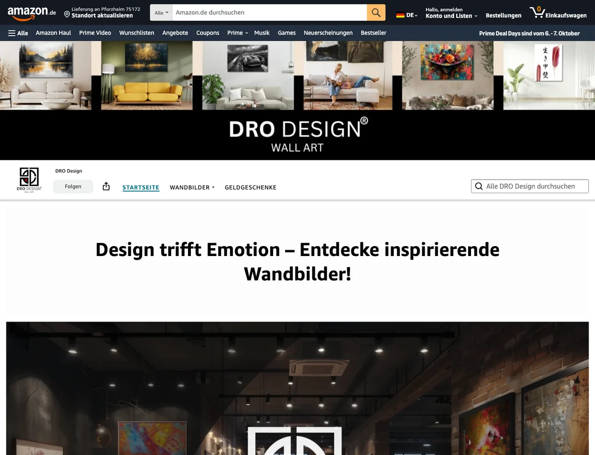 Ausschnitt aus dem Amazon Brandstore von DRO Design