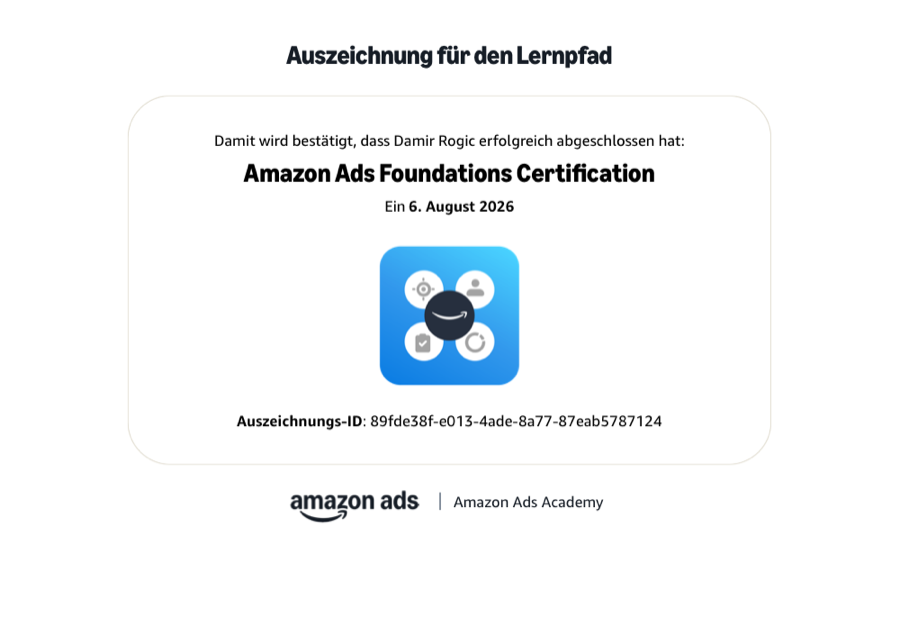 Originalurkunde: Amazon Ads Foundations Certification